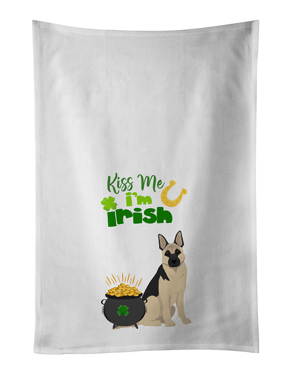 NEW Black and Silver German Shepherd St. Patrick's Day Kitchen Towel Set of 2 White Dish Towels Decorative Bathroom Hand towel for Hand, Face, Hair, Yoga, Tea, Dishcloth, 19 X 28", White