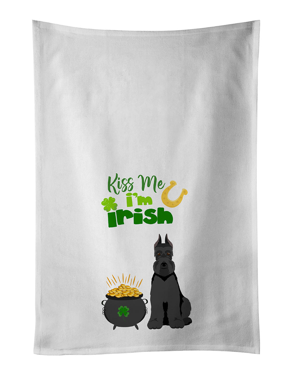 NEW Black Schnauzer St. Patrick's Day Kitchen Towel Set of 2 White Dish Towels Decorative Bathroom Hand towel for Hand, Face, Hair, Yoga, Tea, Dishcloth, 19 X 28", White