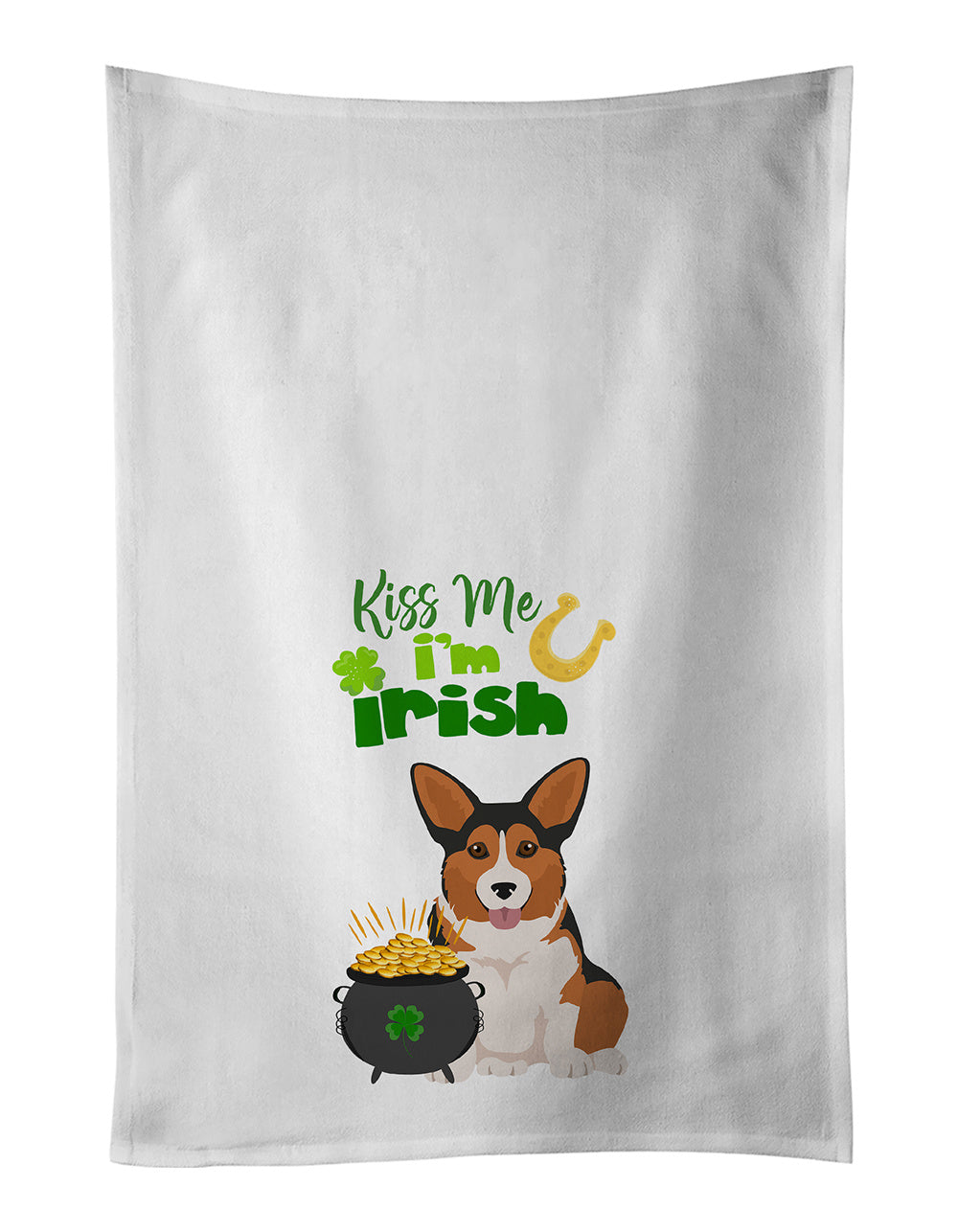 NEW Sable Pembroke Corgi St. Patrick's Day Kitchen Towel Set of 2 White Dish Towels Decorative Bathroom Hand towel for Hand, Face, Hair, Yoga, Tea, Dishcloth, 19 X 28", White