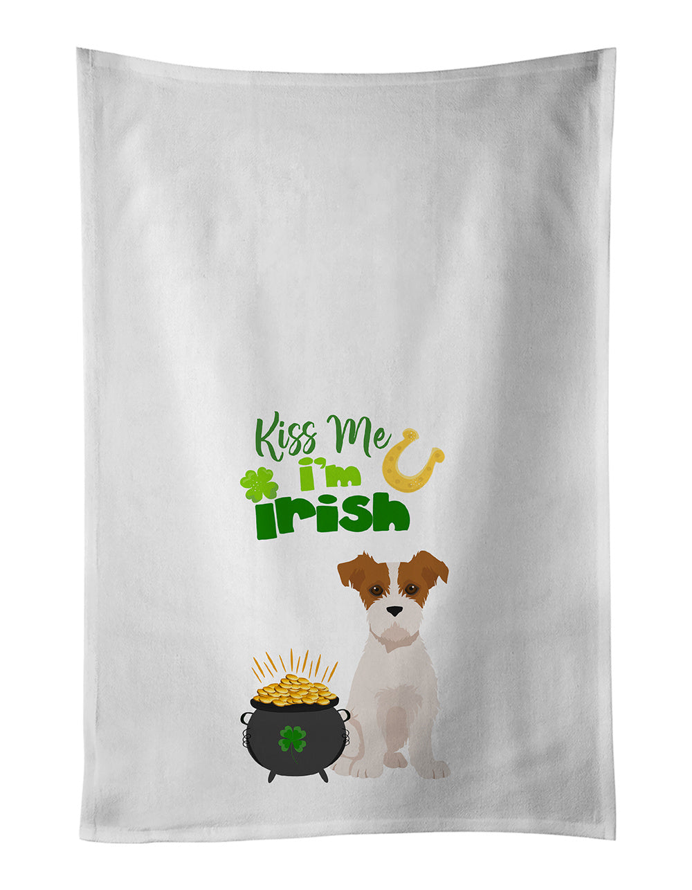 NEW Brown White Wirehair Jack Russell Terrier St. Patrick's Day Kitchen Towel Set of 2 White Dish Towels Decorative Bathroom Hand towel for Hand, Face, Hair, Yoga, Tea, Dishcloth, 19 X 28", White