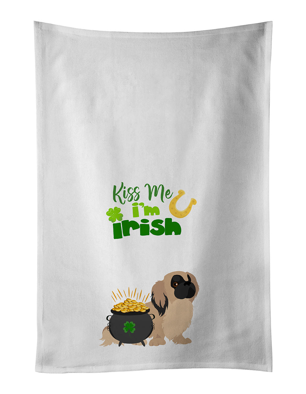 NEW Cream Pekingese St. Patrick's Day Kitchen Towel Set of 2 White Dish Towels Decorative Bathroom Hand towel for Hand, Face, Hair, Yoga, Tea, Dishcloth, 19 X 28", White