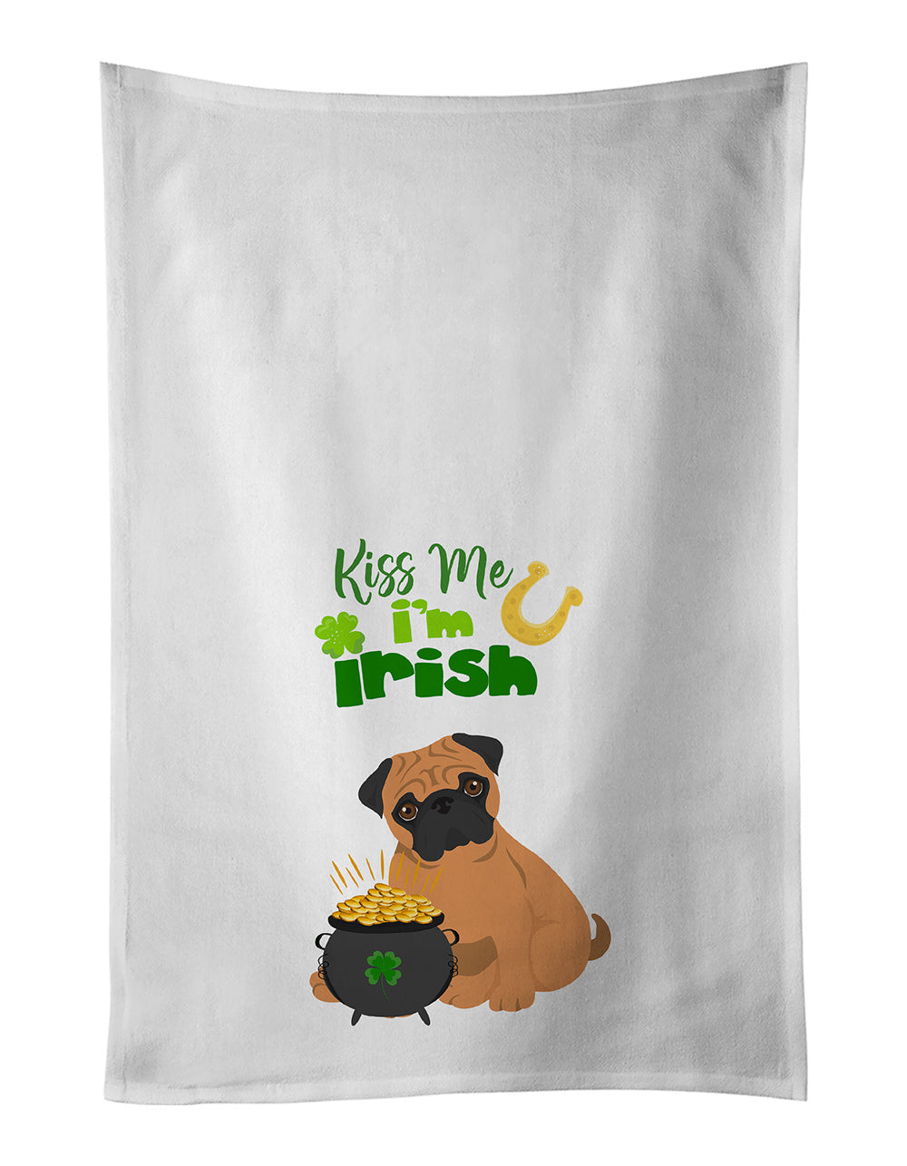 NEW Apricot Pug St. Patrick's Day Kitchen Towel Set of 2 White Dish Towels Decorative Bathroom Hand towel for Hand, Face, Hair, Yoga, Tea, Dishcloth, 19 X 28", White