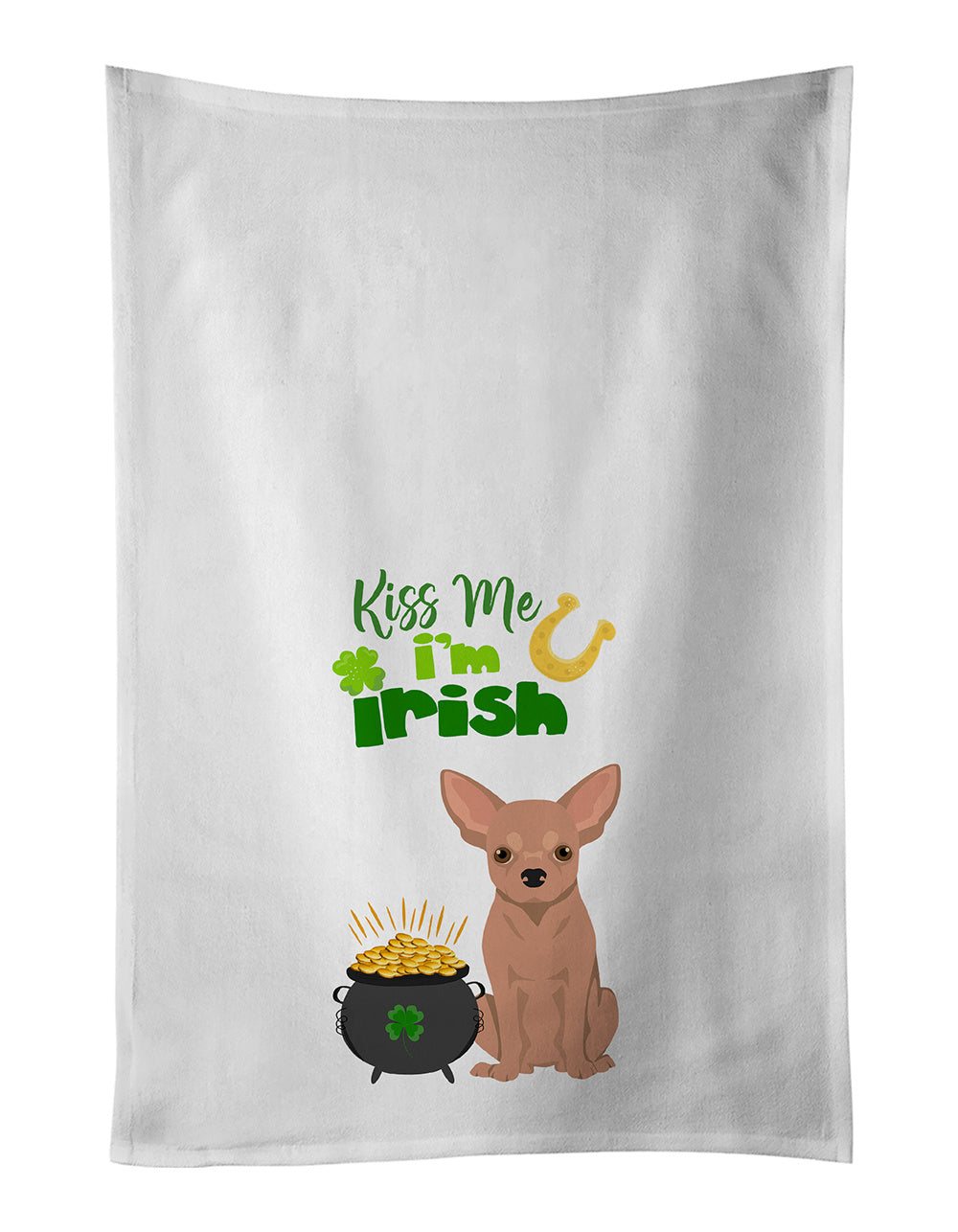 NEW Cream Chihuahua St. Patrick's Day Kitchen Towel Set of 2 White Dish Towels Decorative Bathroom Hand towel for Hand, Face, Hair, Yoga, Tea, Dishcloth, 19 X 28", White