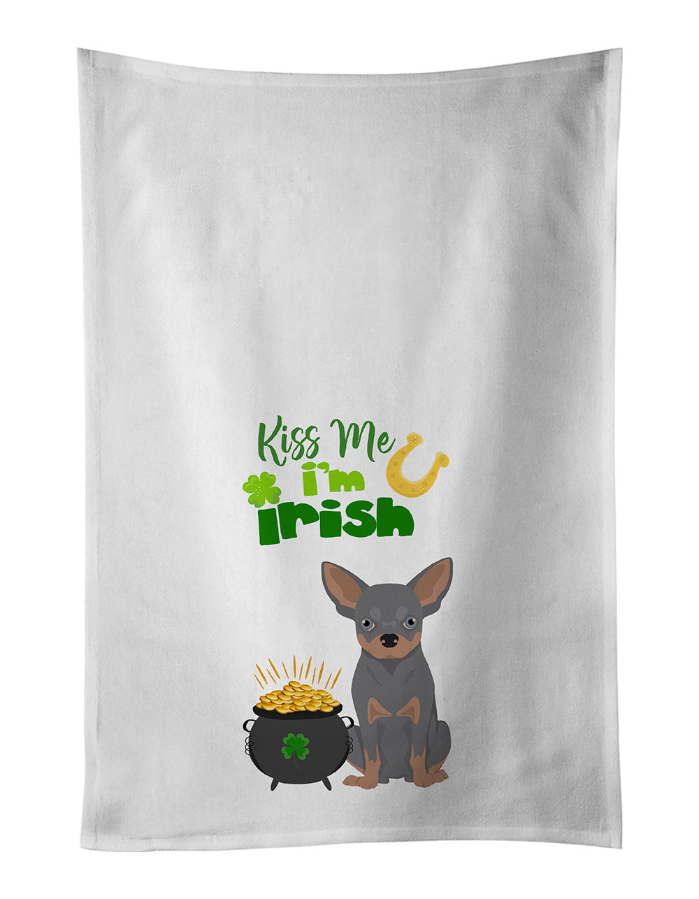 NEW Blue and Tan Chihuahua St. Patrick's Day Kitchen Towel Set of 2 White Dish Towels Decorative Bathroom Hand towel for Hand, Face, Hair, Yoga, Tea, Dishcloth, 19 X 28", White