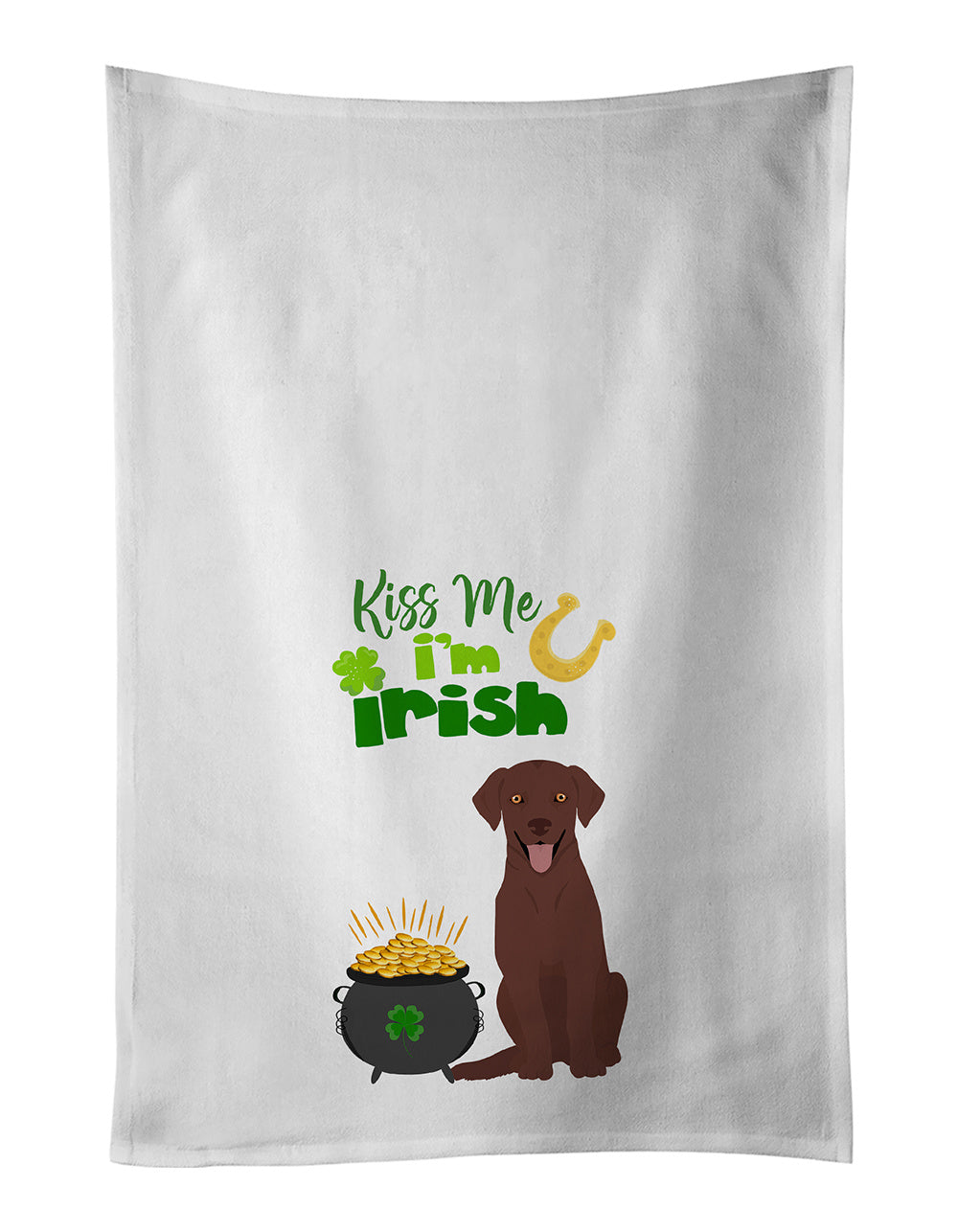 NEW Chocolate Labrador Retriever St. Patrick's Day Kitchen Towel Set of 2 White Dish Towels Decorative Bathroom Hand towel for Hand, Face, Hair, Yoga, Tea, Dishcloth, 19 X 28", White