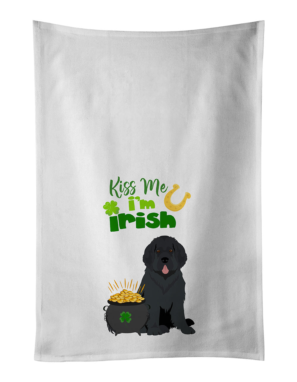 NEW Black Newfoundland St. Patrick's Day Kitchen Towel Set of 2 White Dish Towels Decorative Bathroom Hand towel for Hand, Face, Hair, Yoga, Tea, Dishcloth, 19 X 28", White