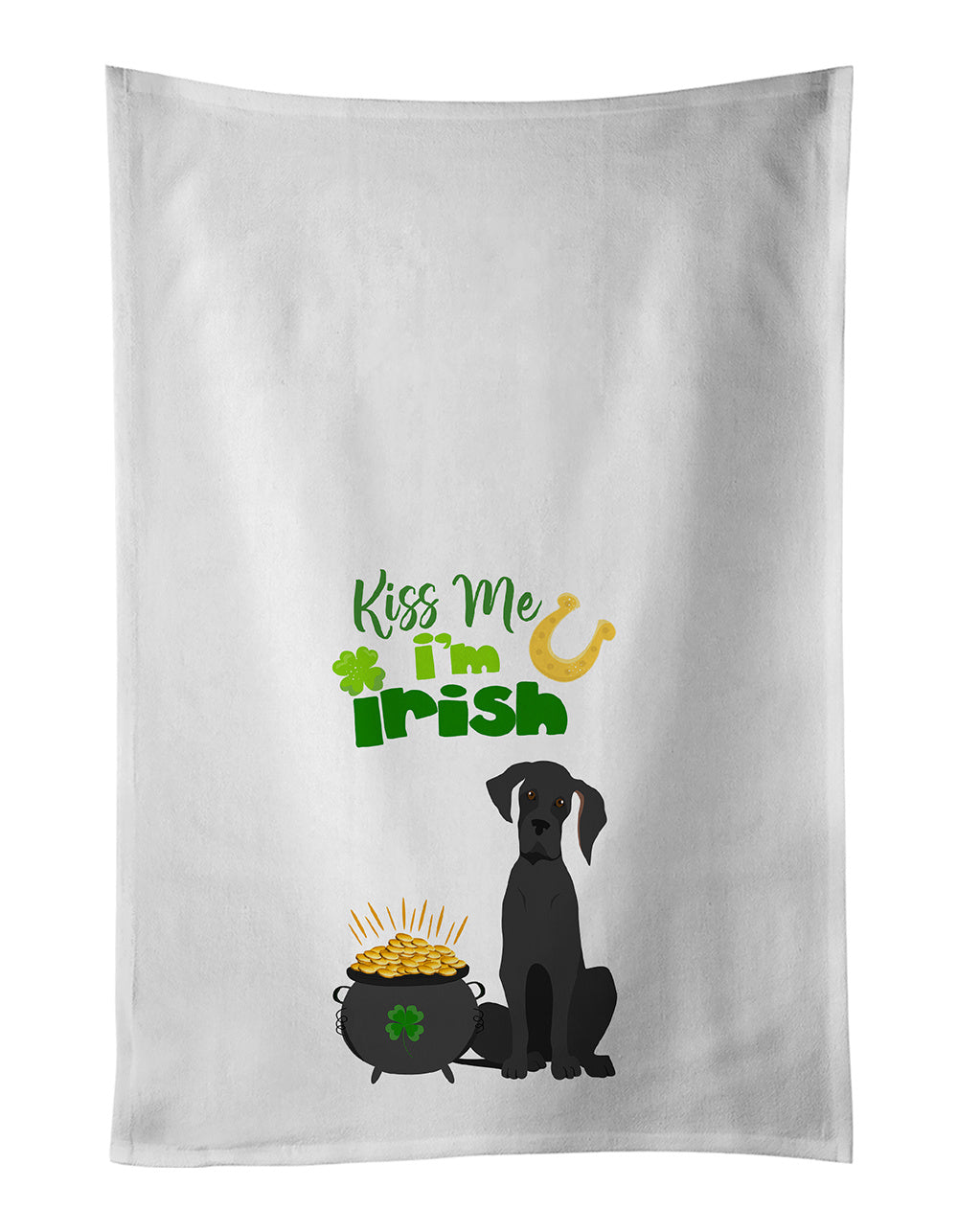 NEW Black Great Dane St. Patrick's Day Kitchen Towel Set of 2 White Dish Towels Decorative Bathroom Hand towel for Hand, Face, Hair, Yoga, Tea, Dishcloth, 19 X 28", White