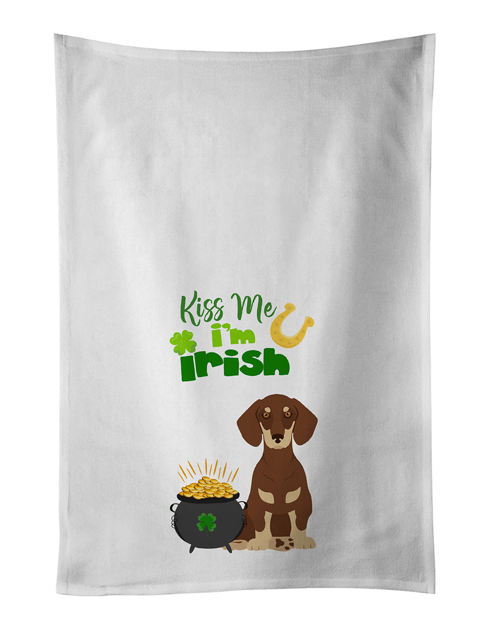 NEW Chocolate and Cream Dachshund St. Patrick's Day Kitchen Towel Set of 2 White Dish Towels Decorative Bathroom Hand towel for Hand, Face, Hair, Yoga, Tea, Dishcloth, 19 X 28", White