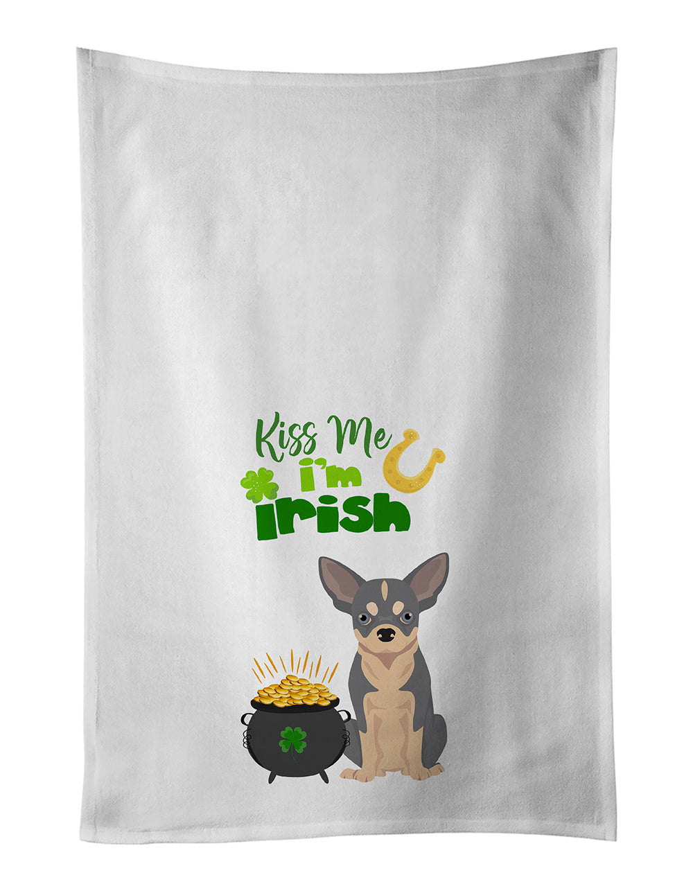 NEW Blue and White Chihuahua St. Patrick's Day Kitchen Towel Set of 2 White Dish Towels Decorative Bathroom Hand towel for Hand, Face, Hair, Yoga, Tea, Dishcloth, 19 X 28", White