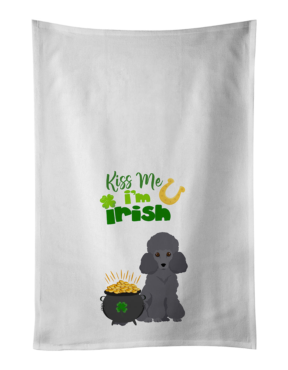 NEW Toy Grey Poodle St. Patrick's Day Kitchen Towel Set of 2 White Dish Towels Decorative Bathroom Hand towel for Hand, Face, Hair, Yoga, Tea, Dishcloth, 19 X 28", White