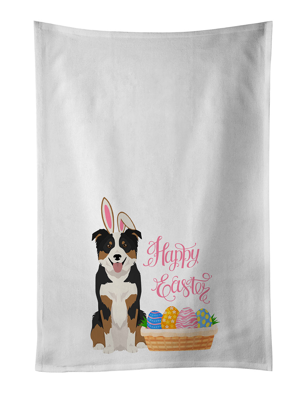 NEW Tricolor Border Collie Easter Kitchen Towel Set of 2 White Dish Towels Decorative Bathroom Hand towel for Hand, Face, Hair, Yoga, Tea, Dishcloth, 19 X 28", White