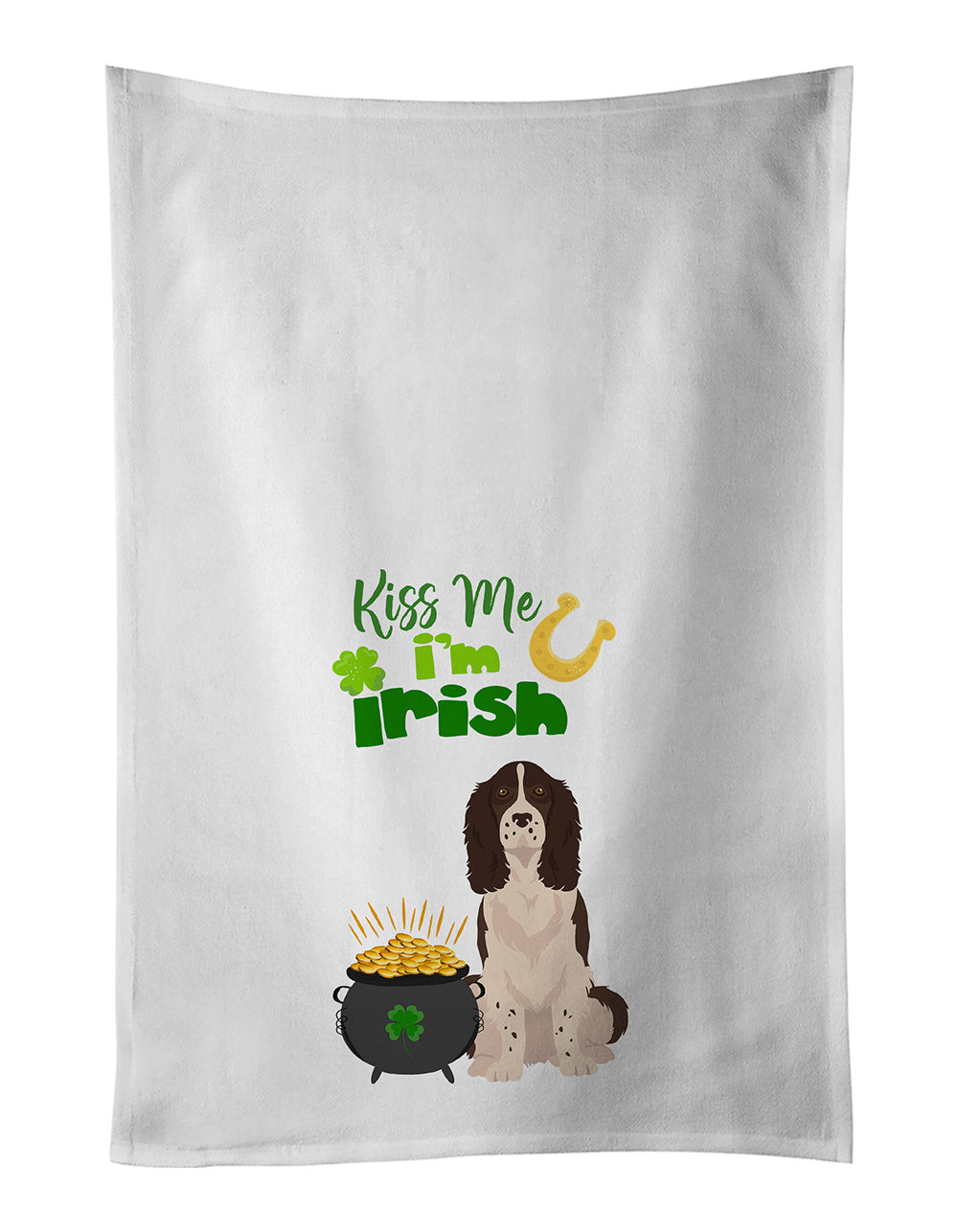 NEW Liver English Springer Spaniel St. Patrick's Day Kitchen Towel Set of 2 White Dish Towels Decorative Bathroom Hand towel for Hand, Face, Hair, Yoga, Tea, Dishcloth, 19 X 28", White