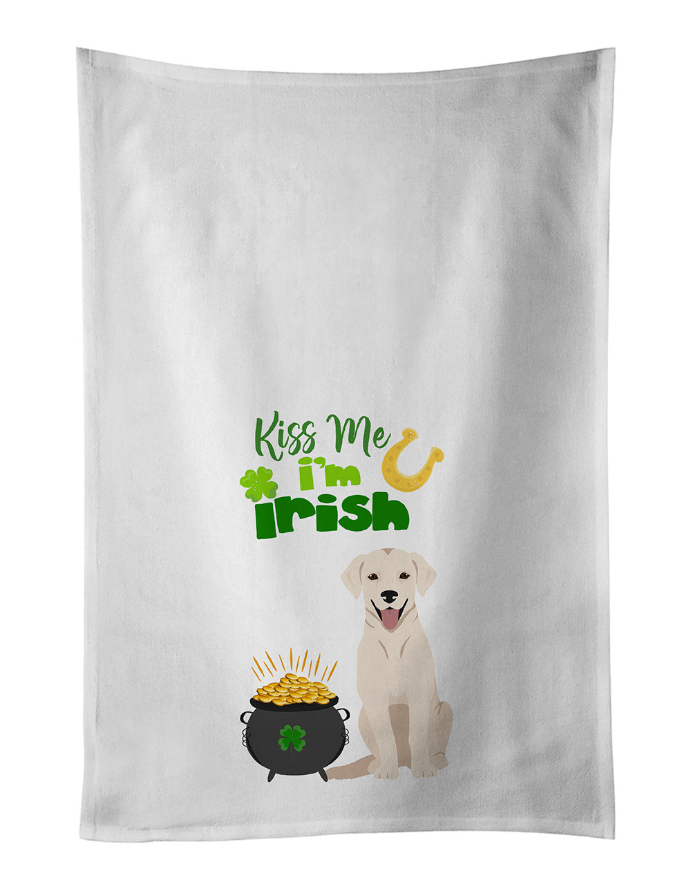 NEW White Cream Labrador Retriever St. Patrick's Day Kitchen Towel Set of 2 White Dish Towels Decorative Bathroom Hand towel for Hand, Face, Hair, Yoga, Tea, Dishcloth, 19 X 28", White