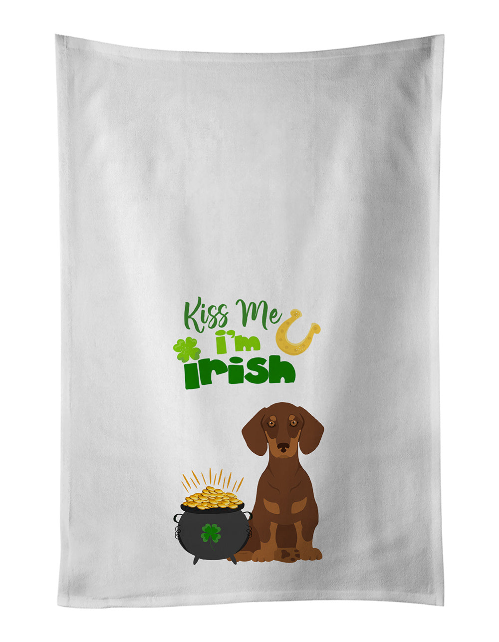 NEW Chocolate and Tan Dachshund St. Patrick's Day Kitchen Towel Set of 2 White Dish Towels Decorative Bathroom Hand towel for Hand, Face, Hair, Yoga, Tea, Dishcloth, 19 X 28", White