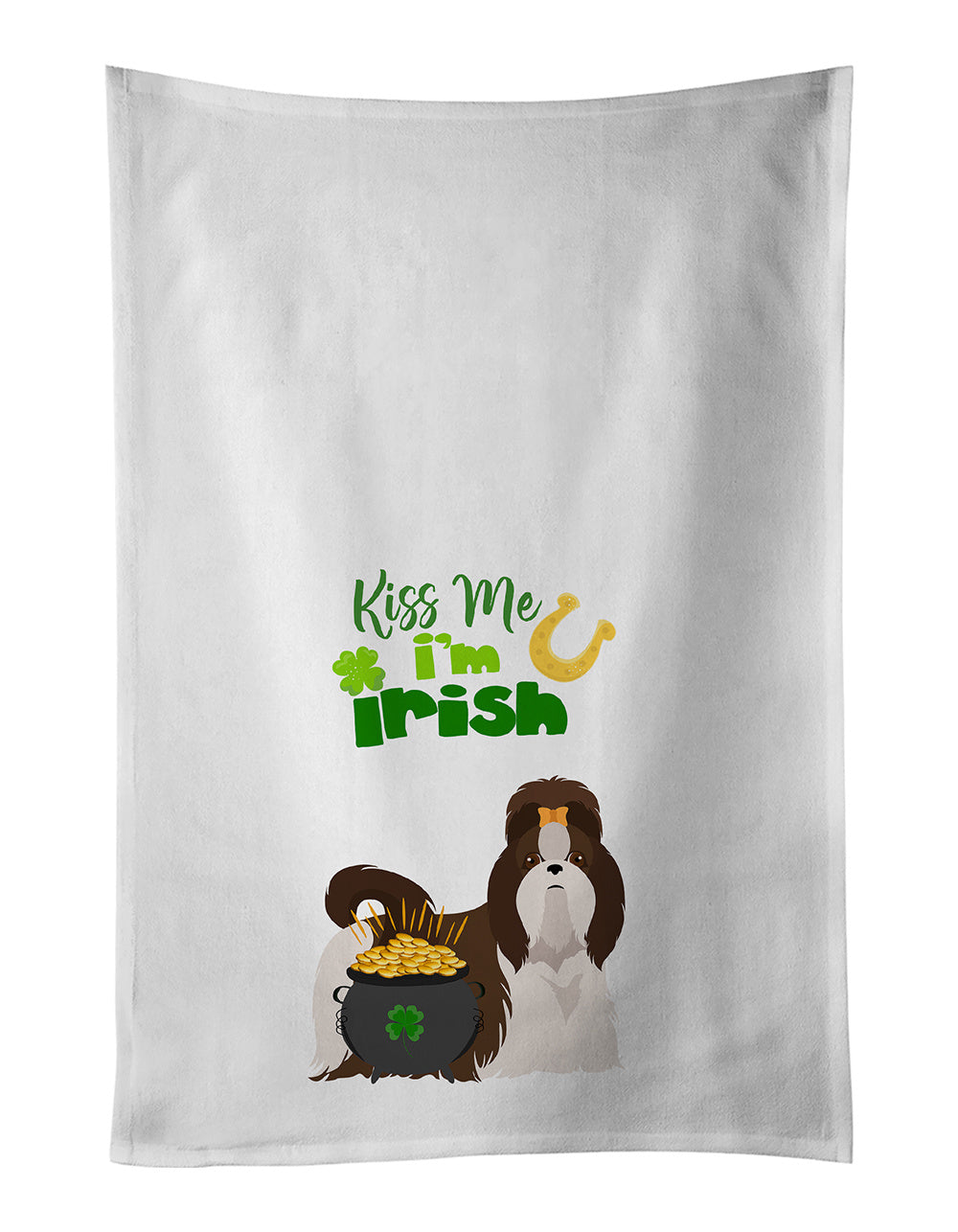 NEW Liver and White Shih Tzu St. Patrick's Day Kitchen Towel Set of 2 White Dish Towels Decorative Bathroom Hand towel for Hand, Face, Hair, Yoga, Tea, Dishcloth, 19 X 28", White