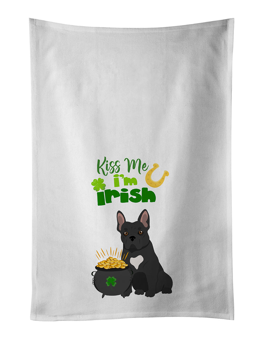 NEW Black French Bulldog St. Patrick's Day Kitchen Towel Set of 2 White Dish Towels Decorative Bathroom Hand towel for Hand, Face, Hair, Yoga, Tea, Dishcloth, 19 X 28", White