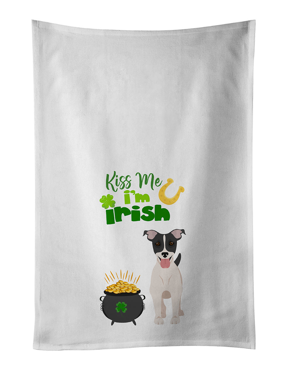 NEW Black White Smooth Jack Russell Terrier St. Patrick's Day Kitchen Towel Set of 2 White Dish Towels Decorative Bathroom Hand towel for Hand, Face, Hair, Yoga, Tea, Dishcloth, 19 X 28", White