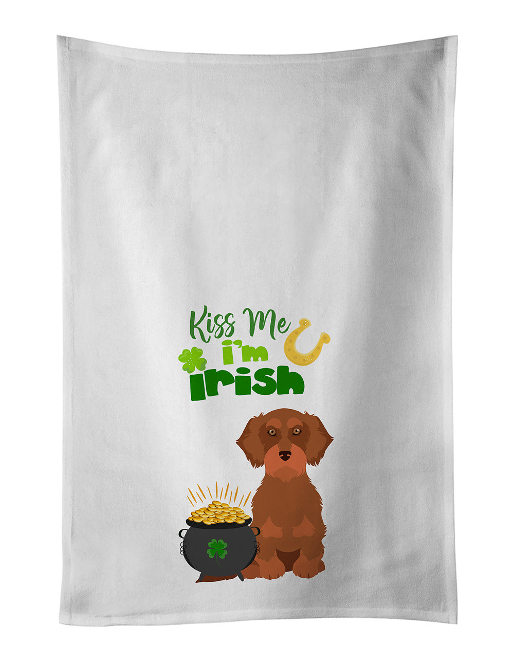 NEW Wirehair Red Dachshund St. Patrick's Day Kitchen Towel Set of 2 White Dish Towels Decorative Bathroom Hand towel for Hand, Face, Hair, Yoga, Tea, Dishcloth, 19 X 28", White