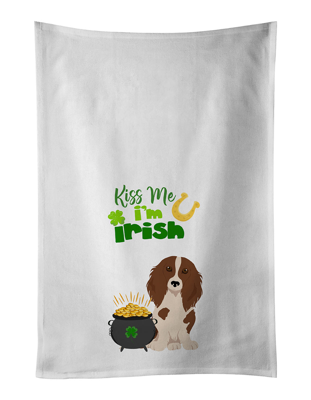 NEW Longhair Red Pedbald Dachshund St. Patrick's Day Kitchen Towel Set of 2 White Dish Towels Decorative Bathroom Hand towel for Hand, Face, Hair, Yoga, Tea, Dishcloth, 19 X 28", White