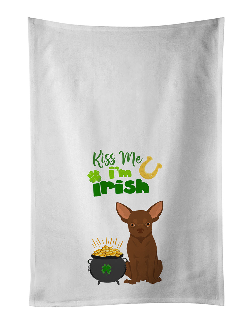 NEW Chocolate Chihuahua St. Patrick's Day Kitchen Towel Set of 2 White Dish Towels Decorative Bathroom Hand towel for Hand, Face, Hair, Yoga, Tea, Dishcloth, 19 X 28", White