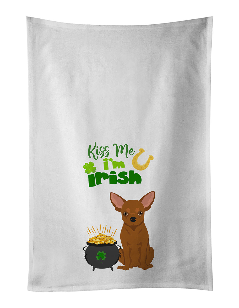 NEW Red Chihuahua St. Patrick's Day Kitchen Towel Set of 2 White Dish Towels Decorative Bathroom Hand towel for Hand, Face, Hair, Yoga, Tea, Dishcloth, 19 X 28", White