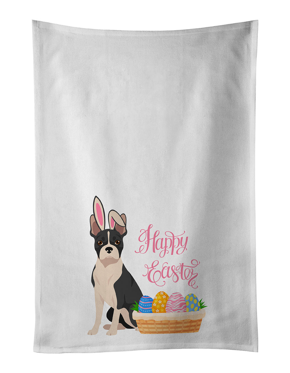 NEW Black Boston Terrier Easter Kitchen Towel Set of 2 White Dish Towels Decorative Bathroom Hand towel for Hand, Face, Hair, Yoga, Tea, Dishcloth, 19 X 28", White