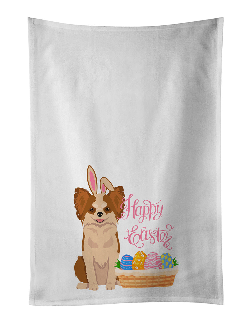 NEW Longhaired Red and White Chihuahua Easter Kitchen Towel Set of 2 White Dish Towels Decorative Bathroom Hand towel for Hand, Face, Hair, Yoga, Tea, Dishcloth, 19 X 28", White