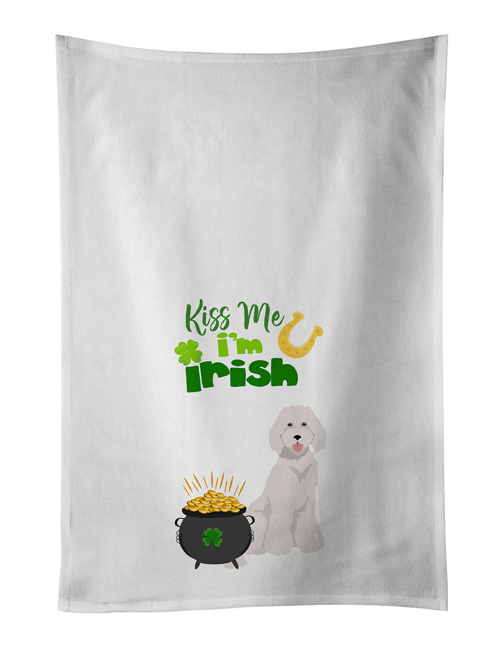 NEW Standard White Poodle St. Patrick's Day Kitchen Towel Set of 2 White Dish Towels Decorative Bathroom Hand towel for Hand, Face, Hair, Yoga, Tea, Dishcloth, 19 X 28", White