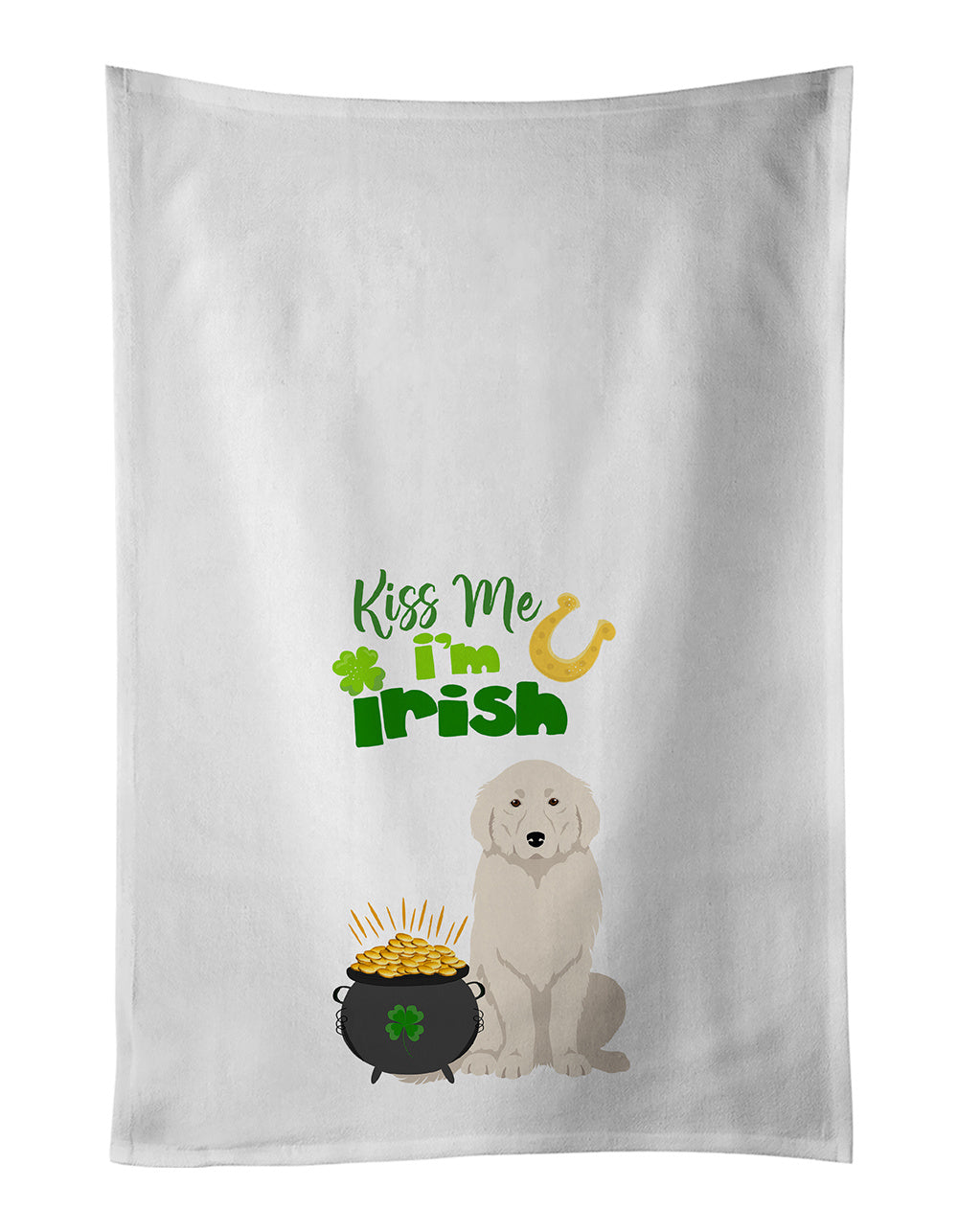 NEW Great Pyrenees St. Patrick's Day Kitchen Towel Set of 2 White Dish Towels Decorative Bathroom Hand towel for Hand, Face, Hair, Yoga, Tea, Dishcloth, 19 X 28", White