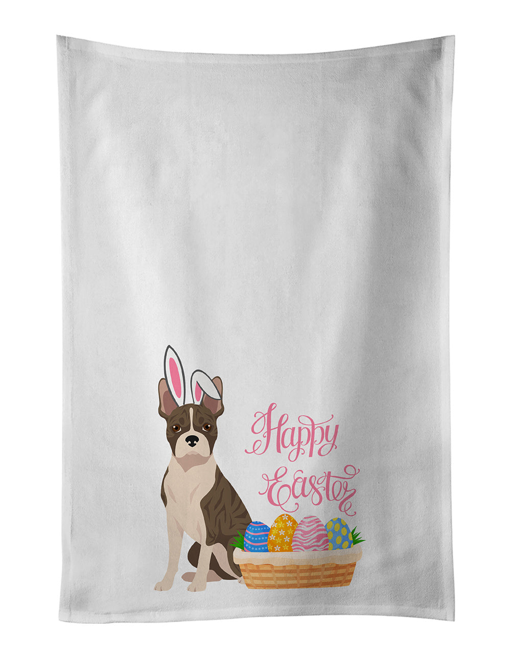 NEW Brindle Boston Terrier Easter Kitchen Towel Set of 2 White Dish Towels Decorative Bathroom Hand towel for Hand, Face, Hair, Yoga, Tea, Dishcloth, 19 X 28", White