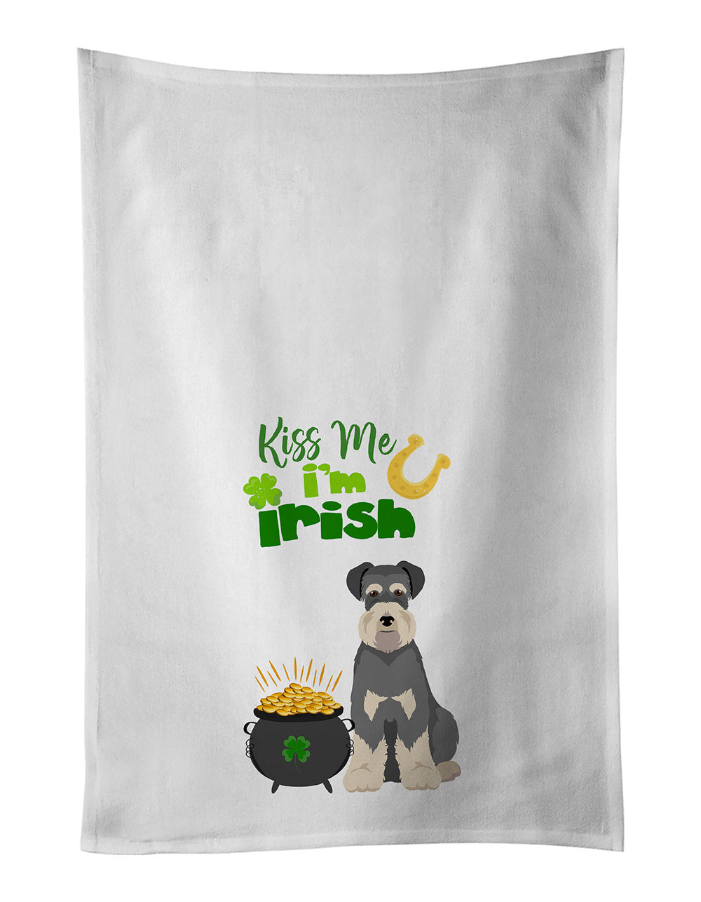 NEW Salt Pepper Natural Ears Schnauzer St. Patrick's Day Kitchen Towel Set of 2 White Dish Towels Decorative Bathroom Hand towel for Hand, Face, Hair, Yoga, Tea, Dishcloth, 19 X 28", White