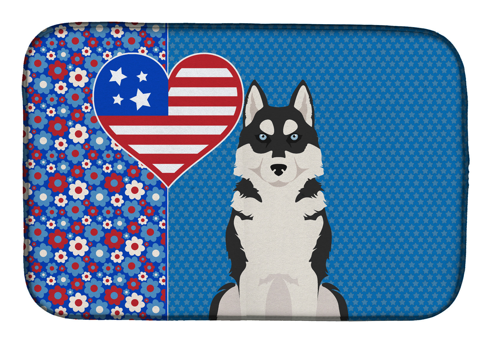 Black Siberian Husky USA American Dish Drying Mat Absorbent Dish Drying Mat Pad for Kitchen Counter Dish Drainer Mat for Countertop, 14 x 21", Multicolor