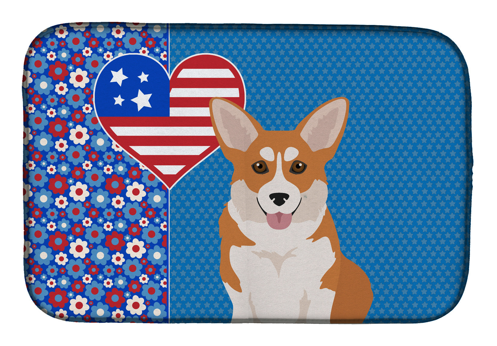 Red Pembroke Corgi USA American Dish Drying Mat Absorbent Dish Drying Mat Pad for Kitchen Counter Dish Drainer Mat for Countertop, 14 x 21", Multicolor