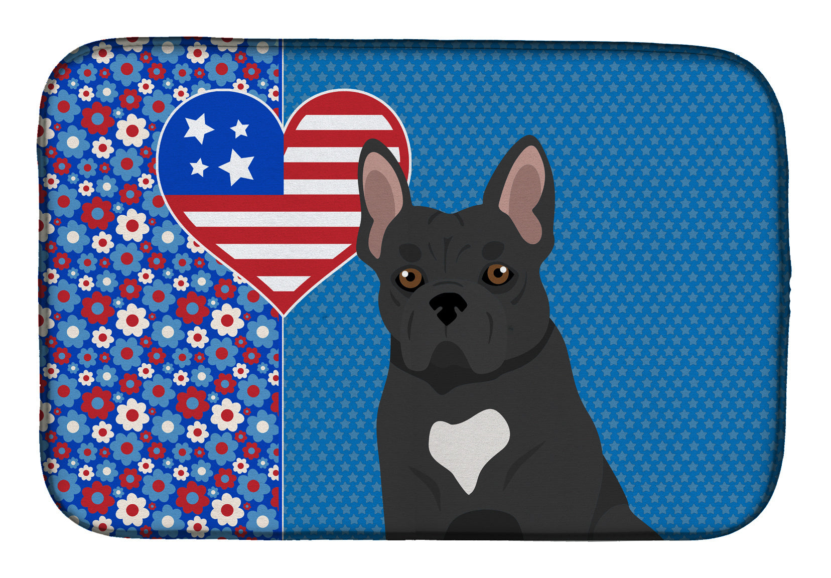 Black French Bulldog USA American Dish Drying Mat Absorbent Dish Drying Mat Pad for Kitchen Counter Dish Drainer Mat for Countertop, 14 x 21", Multicolor