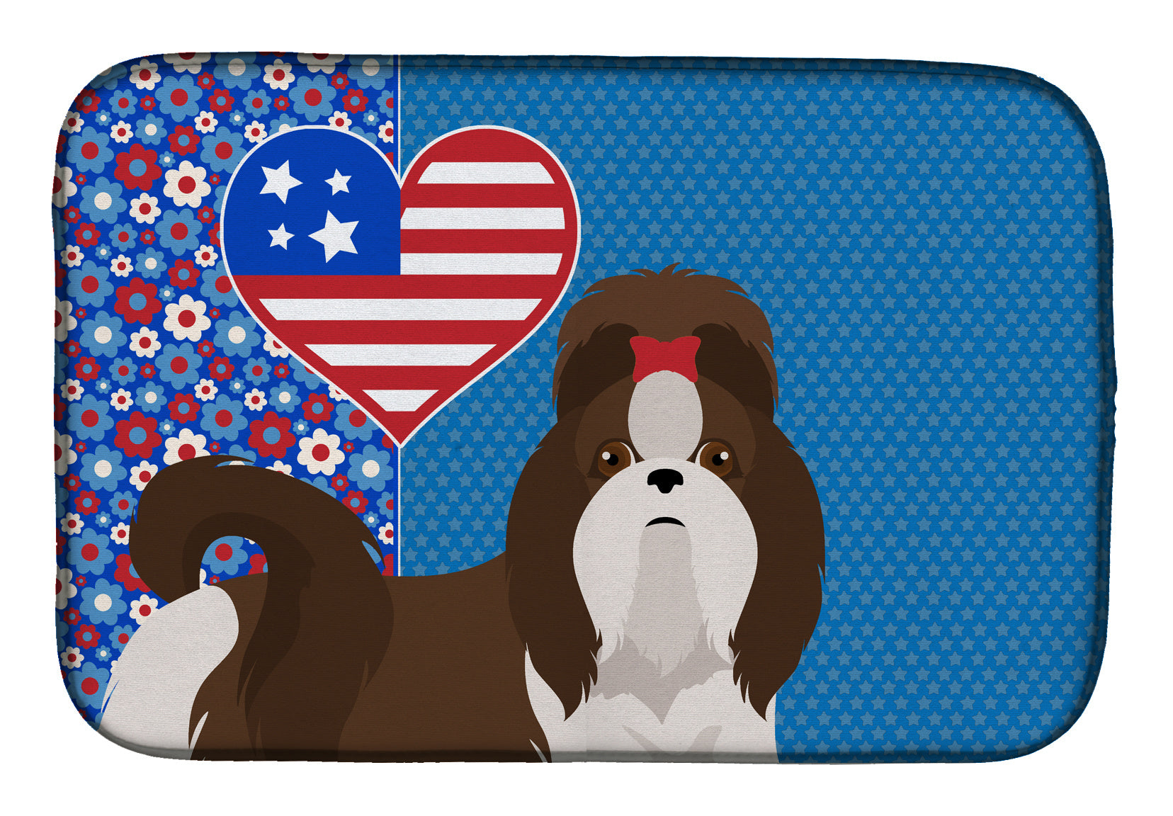 Liver and White Shih Tzu USA American Dish Drying Mat Absorbent Dish Drying Mat Pad for Kitchen Counter Dish Drainer Mat for Countertop, 14 x 21", Multicolor