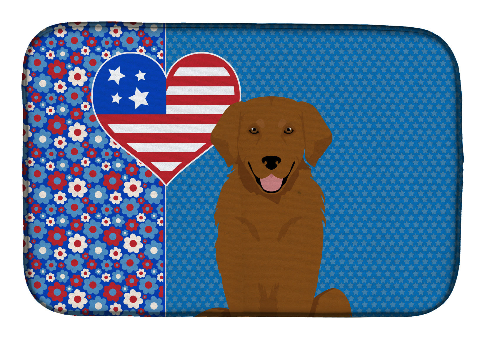 Mahogany Golden Retriever USA American Dish Drying Mat Absorbent Dish Drying Mat Pad for Kitchen Counter Dish Drainer Mat for Countertop, 14 x 21", Multicolor