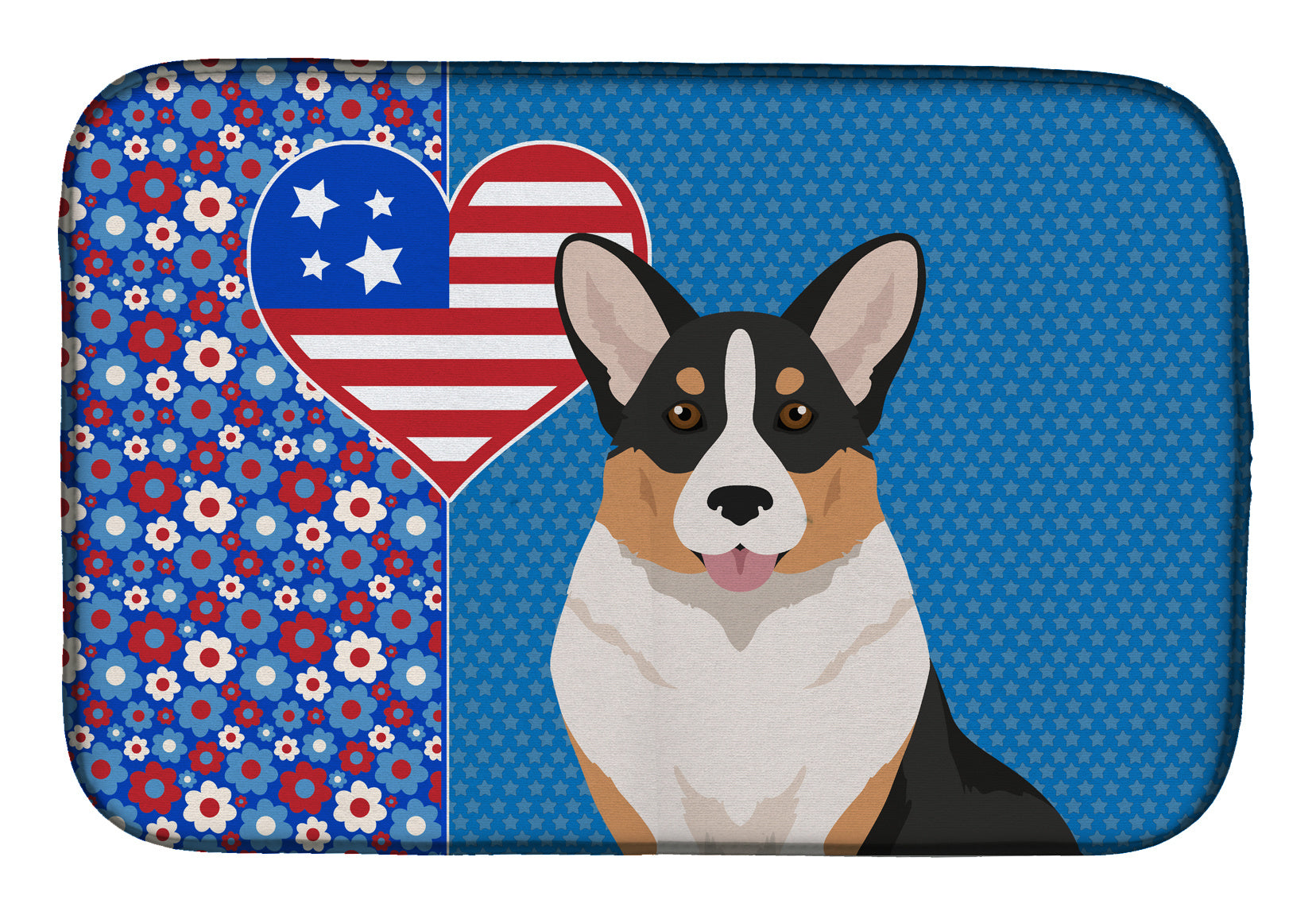 Tricolor Cardigan Corgi USA American Dish Drying Mat Absorbent Dish Drying Mat Pad for Kitchen Counter Dish Drainer Mat for Countertop, 14 x 21", Multicolor