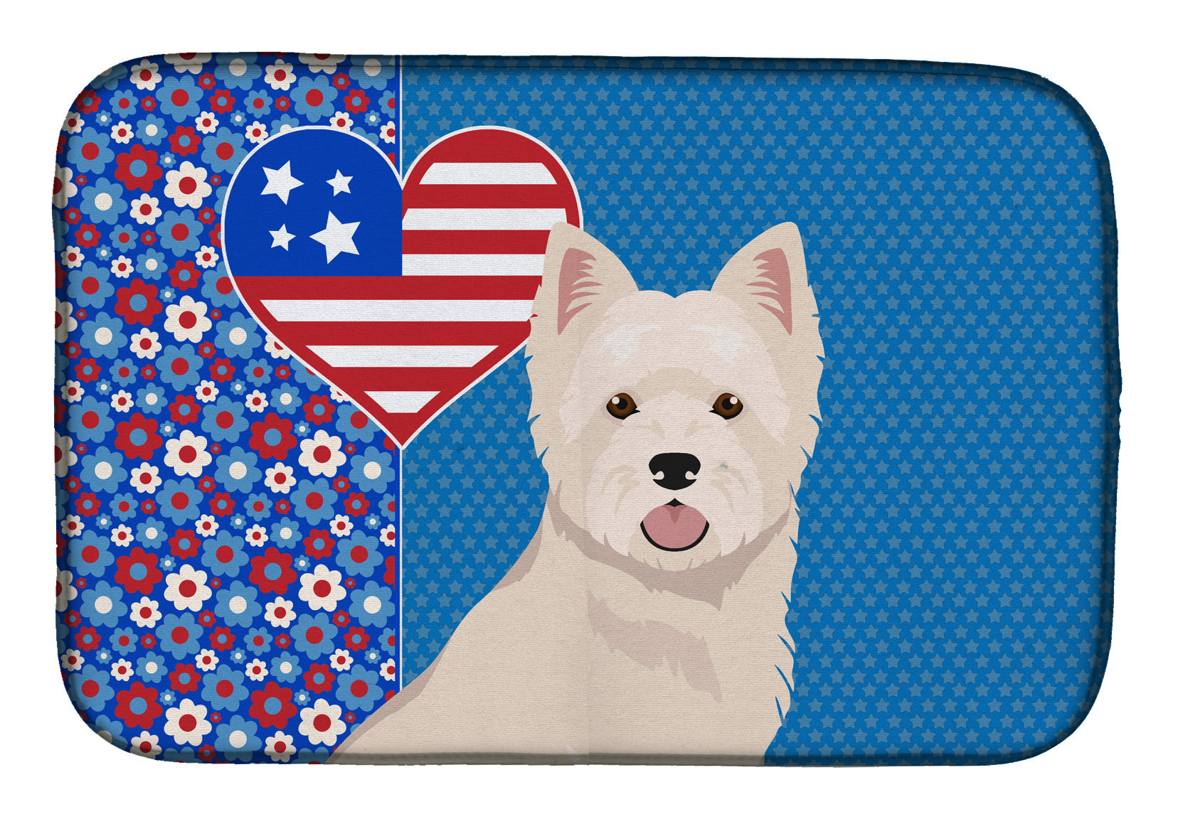 Westie West Highland White Terrier USA American Dish Drying Mat Absorbent Dish Drying Mat Pad for Kitchen Counter Dish Drainer Mat for Countertop, 14 x 21", Multicolor