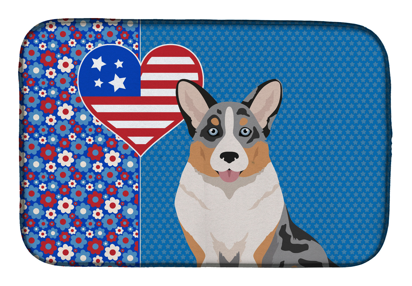 Blue Merle Cardigan Corgi USA American Dish Drying Mat Absorbent Dish Drying Mat Pad for Kitchen Counter Dish Drainer Mat for Countertop, 14 x 21", Multicolor