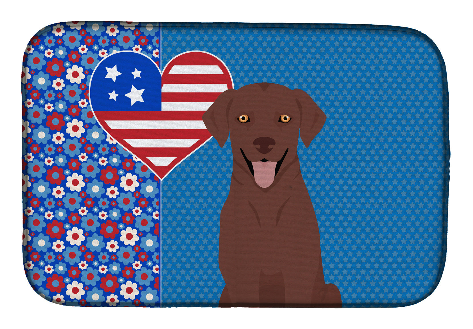 Chocolate Labrador Retriever USA American Dish Drying Mat Absorbent Dish Drying Mat Pad for Kitchen Counter Dish Drainer Mat for Countertop, 14 x 21", Multicolor