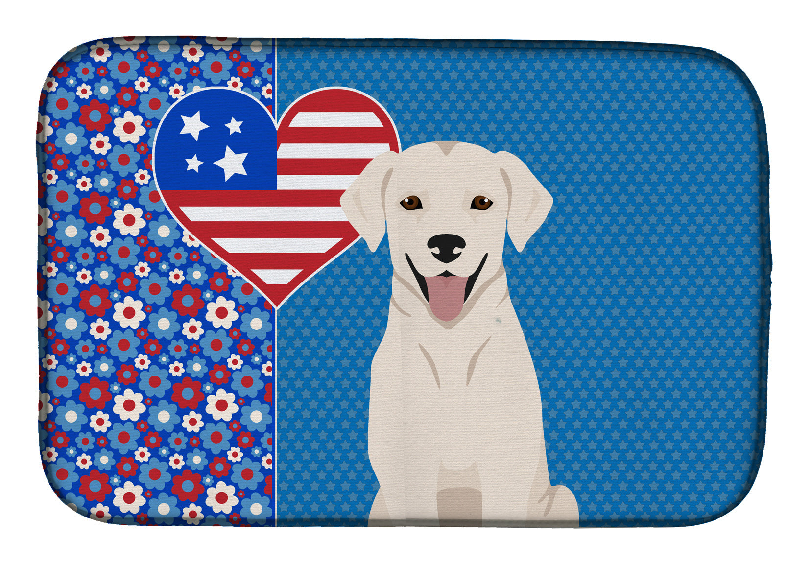 White Cream Labrador Retriever USA American Dish Drying Mat Absorbent Dish Drying Mat Pad for Kitchen Counter Dish Drainer Mat for Countertop, 14 x 21", Multicolor