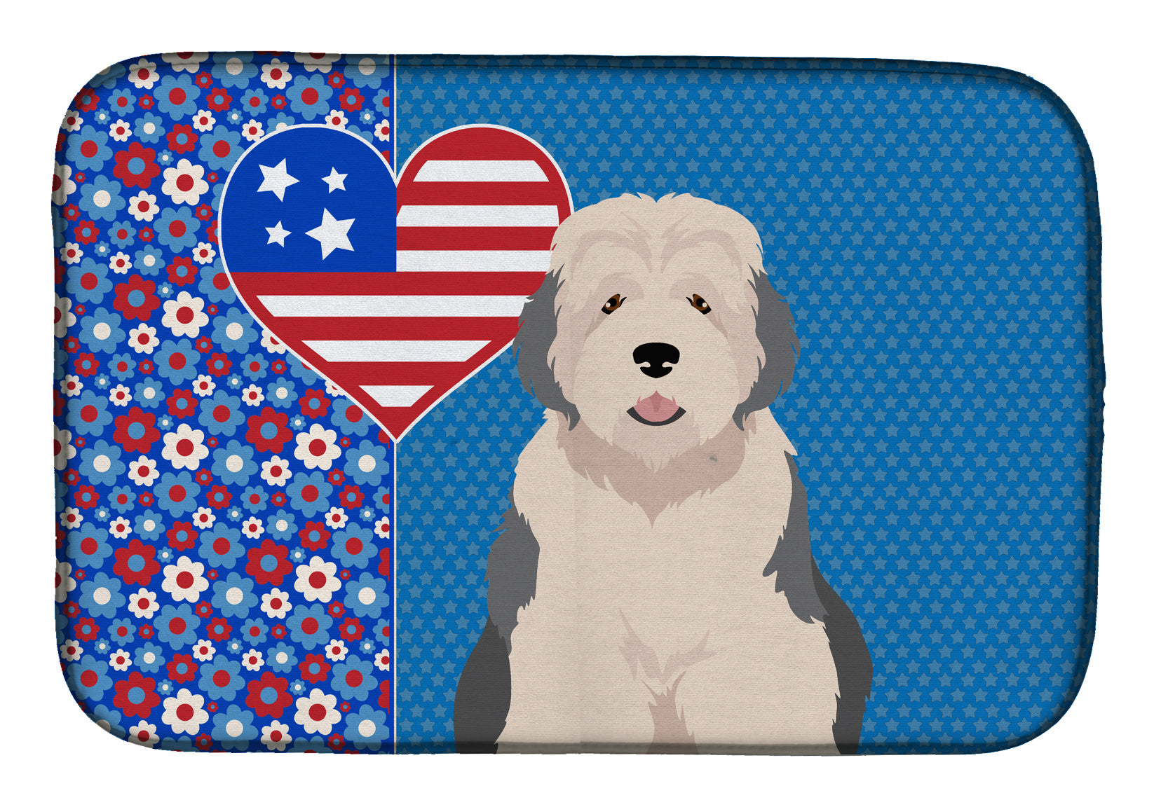 Old English Sheepdog USA American Dish Drying Mat Absorbent Dish Drying Mat Pad for Kitchen Counter Dish Drainer Mat for Countertop, 14 x 21", Multicolor