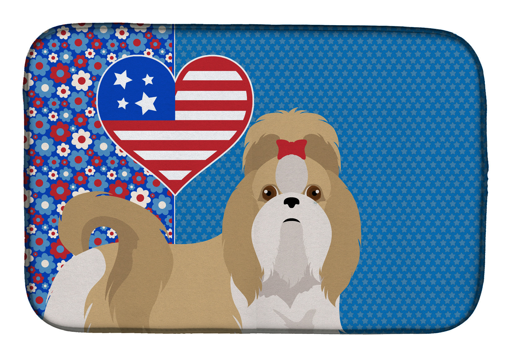 Gold and White Shih Tzu USA American Dish Drying Mat Absorbent Dish Drying Mat Pad for Kitchen Counter Dish Drainer Mat for Countertop, 14 x 21", Multicolor