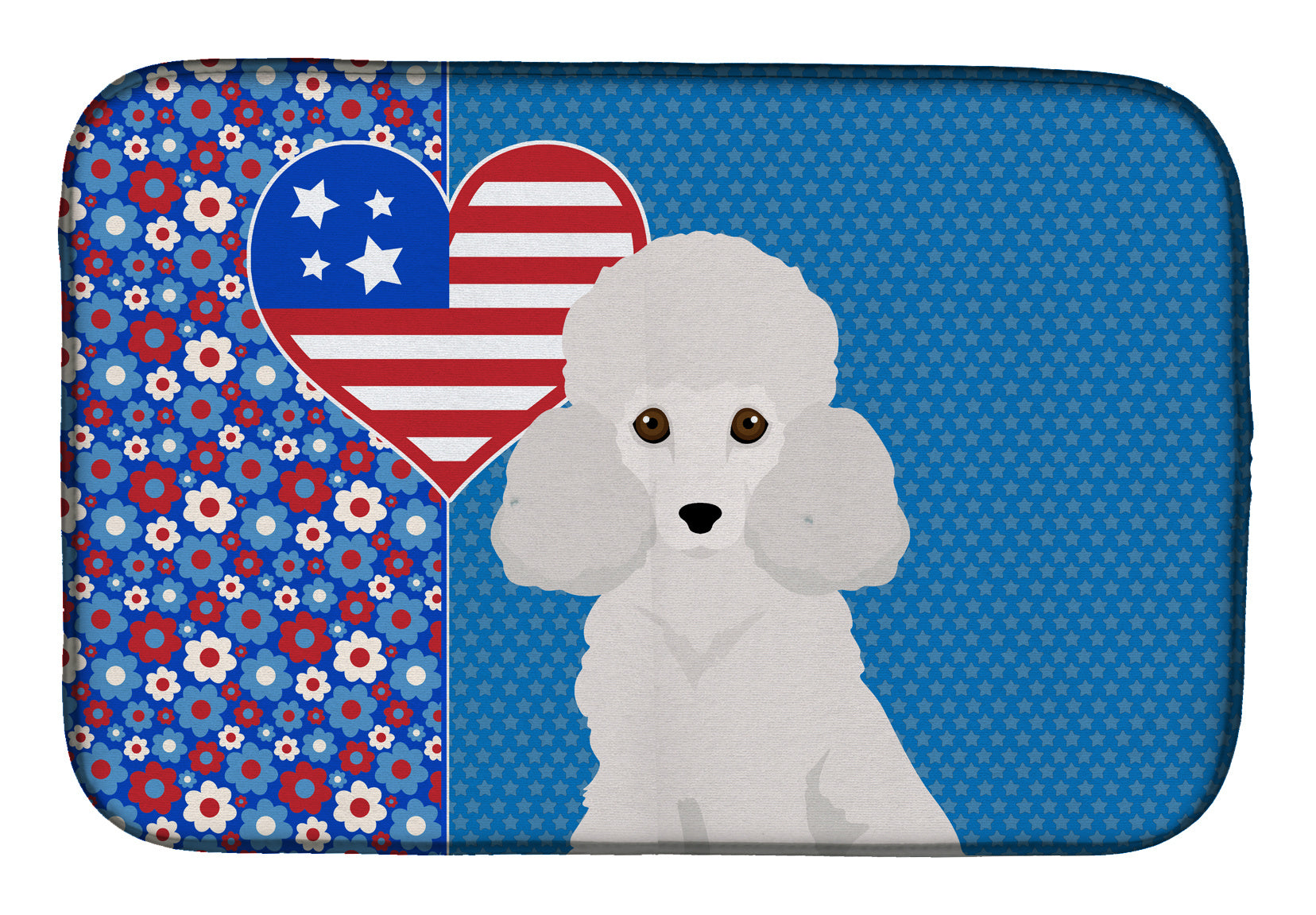 Toy White Poodle USA American Dish Drying Mat Absorbent Dish Drying Mat Pad for Kitchen Counter Dish Drainer Mat for Countertop, 14 x 21", Multicolor