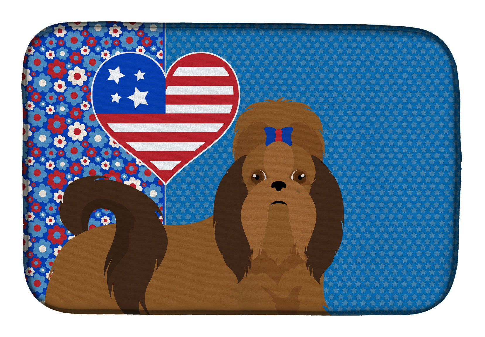 Red Shih Tzu USA American Dish Drying Mat Absorbent Dish Drying Mat Pad for Kitchen Counter Dish Drainer Mat for Countertop, 14 x 21", Multicolor