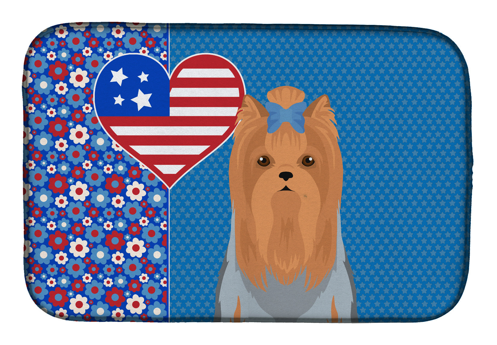 Blue and Tan Full Coat Yorkshire Terrier USA American Dish Drying Mat Absorbent Dish Drying Mat Pad for Kitchen Counter Dish Drainer Mat for Countertop, 14 x 21", Multicolor