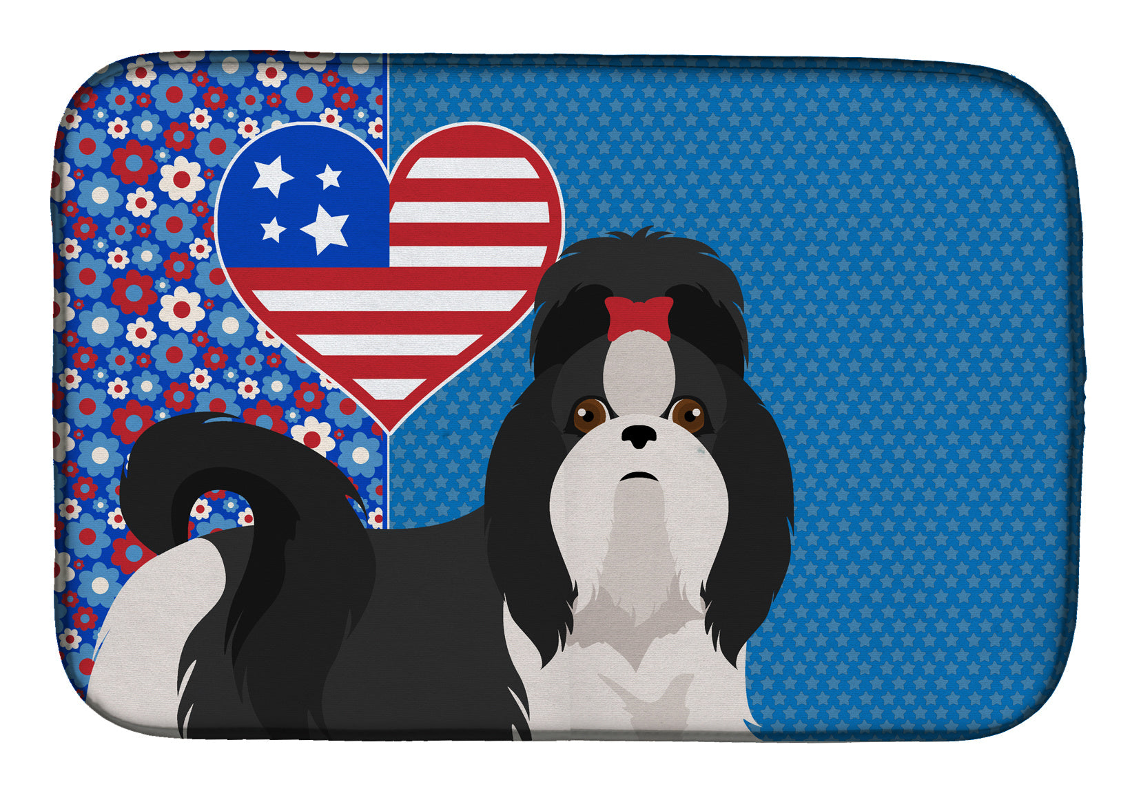 Black and White Shih Tzu USA American Dish Drying Mat Absorbent Dish Drying Mat Pad for Kitchen Counter Dish Drainer Mat for Countertop, 14 x 21", Multicolor