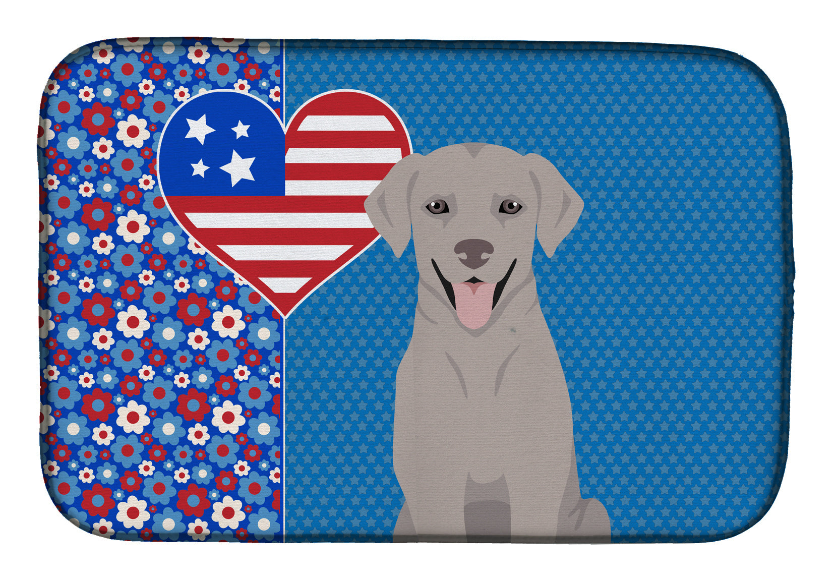 Gray Labrador Retriever USA American Dish Drying Mat Absorbent Dish Drying Mat Pad for Kitchen Counter Dish Drainer Mat for Countertop, 14 x 21", Multicolor