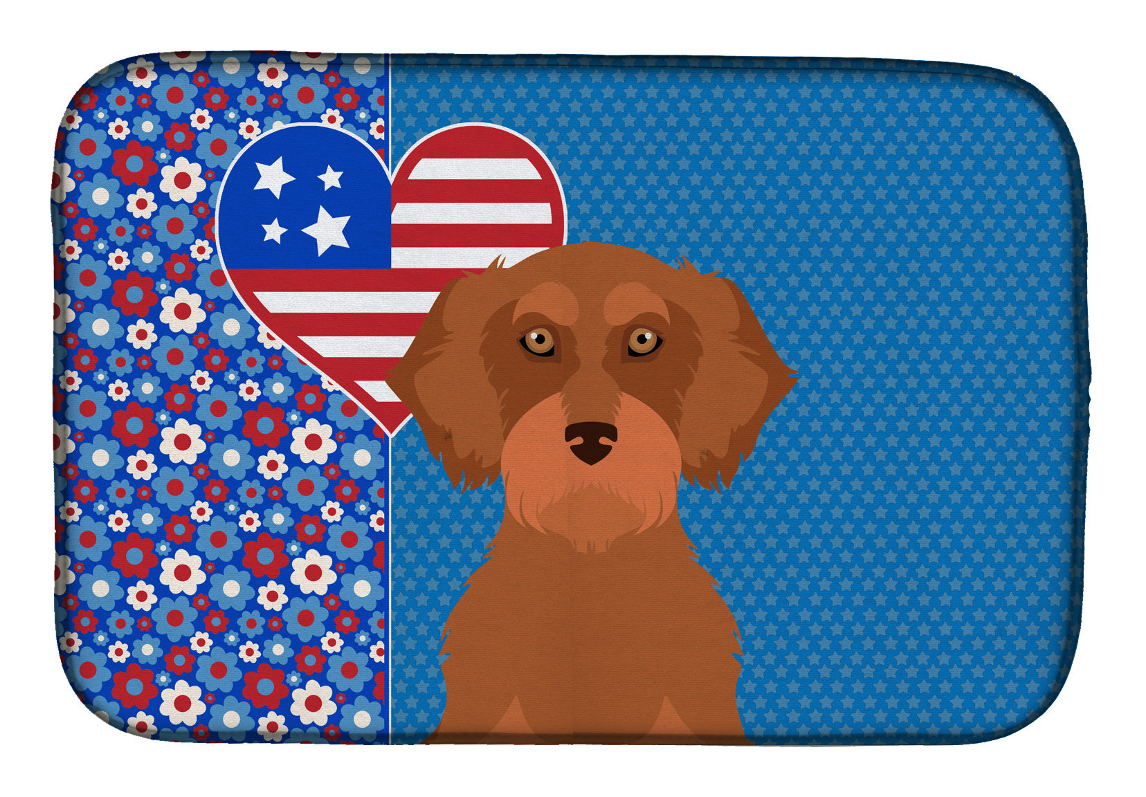 Wirehair Red Dachshund USA American Dish Drying Mat Absorbent Dish Drying Mat Pad for Kitchen Counter Dish Drainer Mat for Countertop, 14 x 21", Multicolor