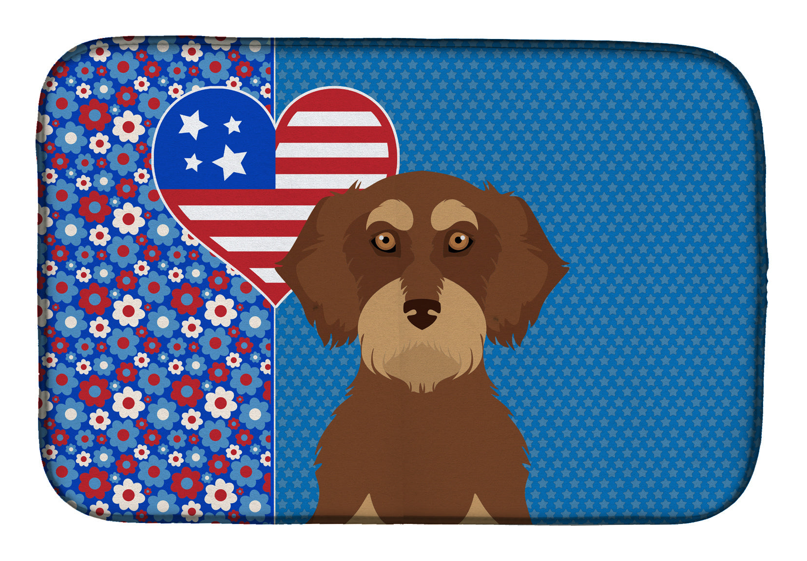 Wirehair Red and Tan Dachshund USA American Dish Drying Mat Absorbent Dish Drying Mat Pad for Kitchen Counter Dish Drainer Mat for Countertop, 14 x 21", Multicolor